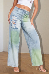 Vintage-Jeans mit weitem Bein und Tintenklecks-Kontrast
