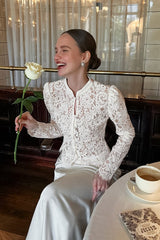 Pearl Button Lace Blouse