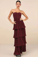 Trägerloses, gerafftes, gestuftes Partykleid mit Rüschen