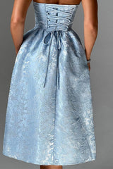 Jacquard Satin Bodycon Strapless Silk Dress
