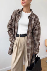 Vintage amerikanische karierte Bluse mit zwei Taschen, mittellang