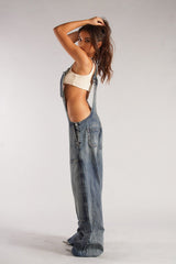 Street Style Low-Rise Hosenträger Wide-Leg Jeans