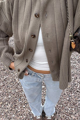 Rundhalsausschnitt, gerippter, lockerer Cardigan