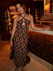 Gepunktetes Neckholder-Wickelkleid Maxikleid