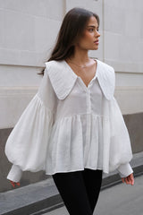 Vintage Baby Collar Pleated Puff Sleeve Blouse