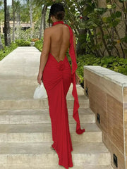 Maxikleid mit Neckholder, Schleife, V-Ausschnitt und Blumenmuster