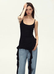 Gerafftes asymmetrisches schwarzes Camisole-Top