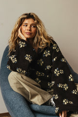 Floral Half Zip Sherpa Fleece Coat