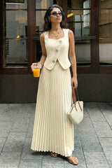 Sleeveless Top Skirt Elegant Two Piece Work Set