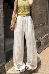 Breathable White Linen Draped Relaxed Pants