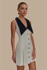 Fitted Lapel Button Work Dress