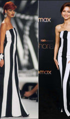 Trägerloses gestreiftes Maxikleid 