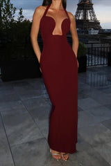 Halter Low Cut Cutout Maxi Party Dress