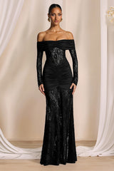 Schwarzes, figurbetontes, elegantes Maxikleid aus Spitze für festliche Anlässe