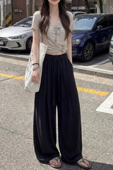 Linen Draped Wide Leg Curved Pants