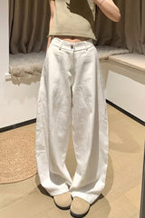 White High Waist Curved Hem Wide Leg Pants