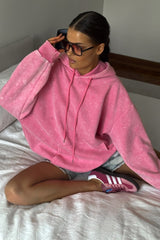 Used-Look-Hoodie aus einfarbiger Baumwolle