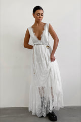Plunge Neck Layered Lace Maxi Dress