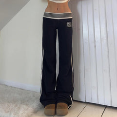 Gestreifte Patchwork-Bootcut-Hose