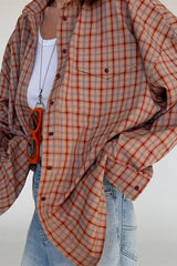 Oversized Plaid Pocket Shirt Blouse