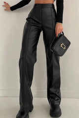 Slim Fit PU Edgy Straight Leg Casual Fashion Pants