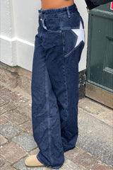 Kontrast-Patchwork-Jeans im Y2K-Retro-Stil mit Sternenrücken