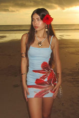 Tropical Floral Contrast Curve Hugging Slip Dress
