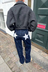 Kontrast-Patchwork-Jeans im Y2K-Retro-Stil mit Sternenrücken