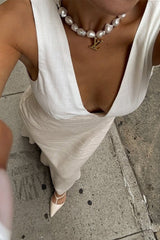 Deep V Back Lace Up Sleeveless Slip Dress