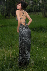 Partykleid mit Leopardenmuster, rückenfrei und mit Spaghettiträgern