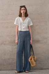 Linen Yarn Dyed Wide Leg Pants