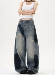 Used-Look-Jeans mit gebleichtem Waschschnitt, weitem Bein und Baggy-Style
