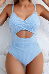 Crisscross Cutout Lace-up Striped One Piece Swimwear