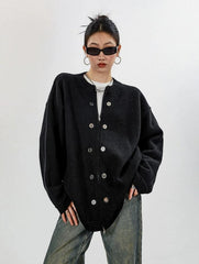 Oversize-Strickjacke mit Rippstrickbündchen, Knopfleiste und Reißverschluss
