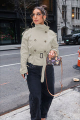Stand Collar Belted Short Jacket