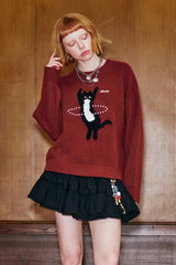Strickpullover mit tanzender Katze