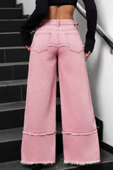 Jeans mit Used-Look-Patchwork und Farbverlauf in Rosa