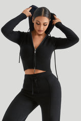 Sexy Strick-Kapuzenpullover mit hohem Bund und langen Ärmeln