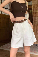 White Linen Blazer Style Loose Shorts