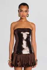 Paillettenbesetztes, schulterfreies Babydoll-Kleid für figurbetonte Partys