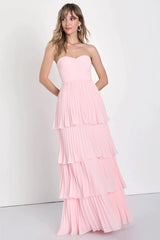 Trägerloses, gerafftes, gestuftes Partykleid mit Rüschen