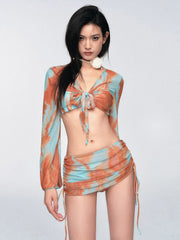Set aus blau-orangefarbenem Batik-Rock