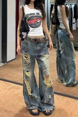 Used-Look Vintage Washed Lightweight Floor Jeans