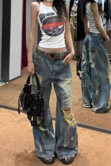 Used-Look Vintage Washed Lightweight Floor Jeans