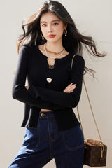 Schwarzer, schmal geschnittener Strickcardigan, sexy, figurbetontes Baselayer