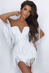 V-Ausschnitt, rückenfrei, mit Quasten, figurbetontes Partykleid