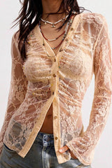 Schmale, halbtransparente Bluse aus Spitze