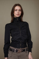 Ribbed Zipped High Neck Jacket