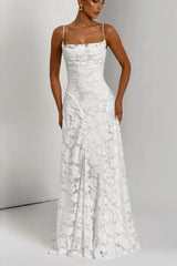 Jacquard Cami Backless Maxi Lace Dress
