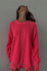 Lässiger, zerrissener Grunge-Strickpullover mit Rundhalsausschnitt